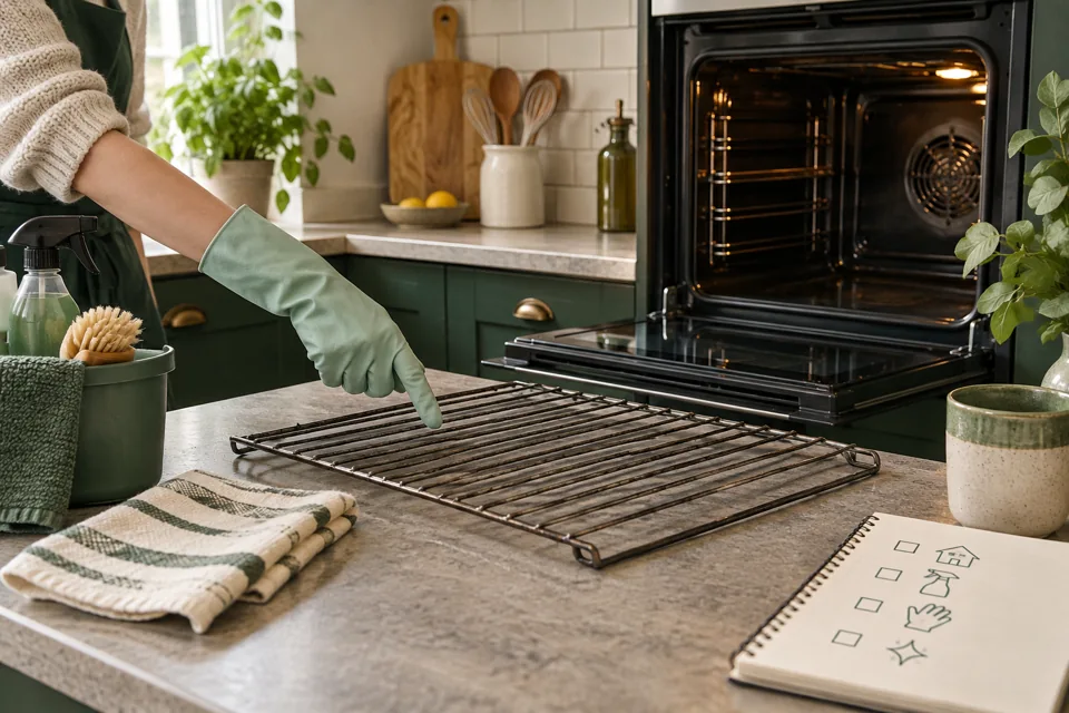 Illustration of an oven accessory being identified as part of a cleaning scope